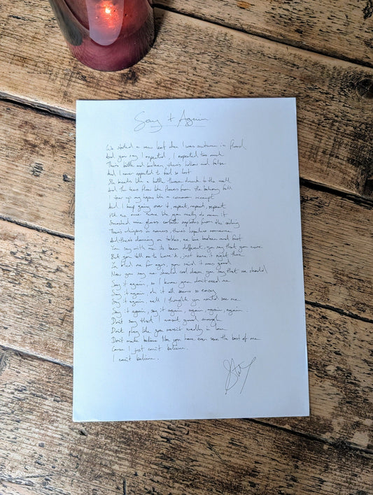 Custom Signed Handwritten Lyric Sheet