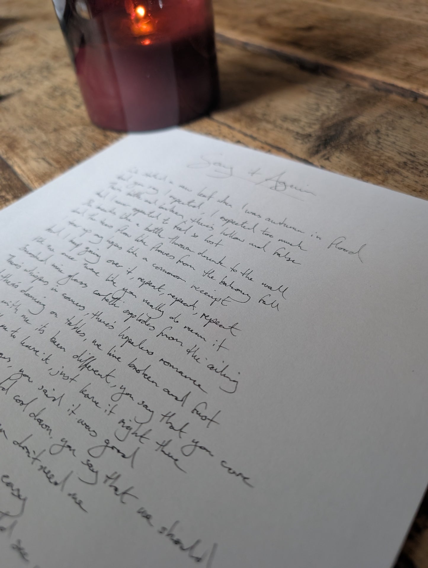 Custom Signed Handwritten Lyric Sheet